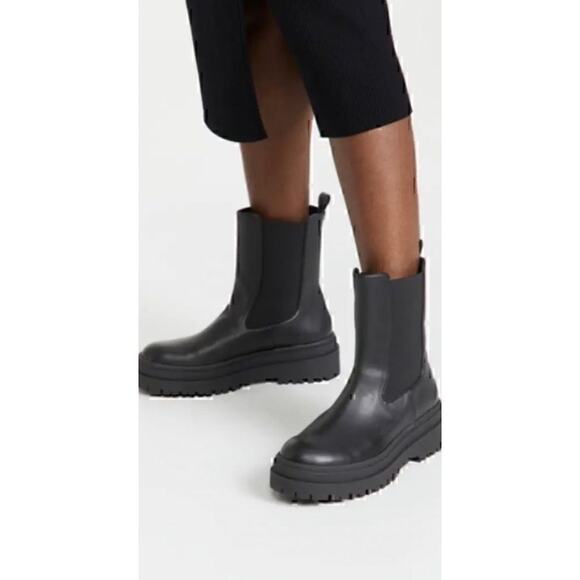 Good American Black Faux Leather Chelsea Lug Sole Pull On Combat Boots 11 NEW - Picture 3 of 10